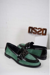 Hakiki Deri Yeşil Süet-Siyah Rugan Kadın Casual Ayakkabı 242127109