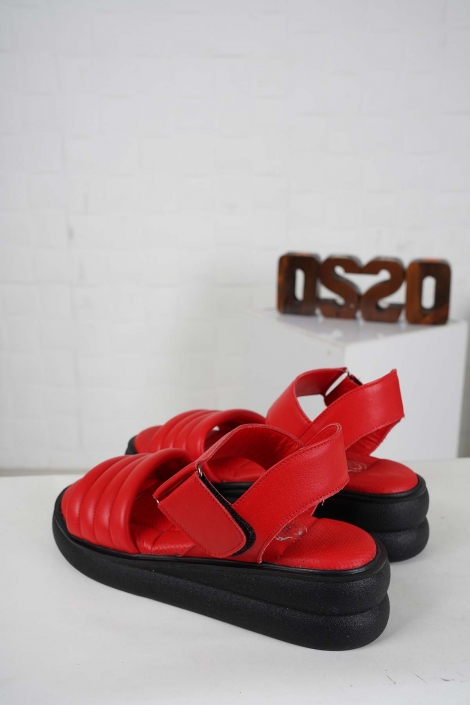 Hakiki Deri Kırmızı Kadın Casual Sandalet 231249503