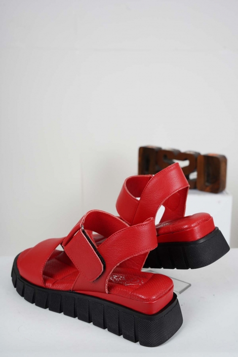 Hakiki Deri Kırmızı Kadın Casual Sandalet 231249508